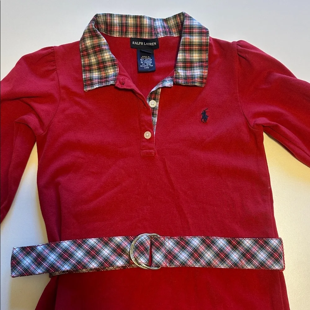 Ralph Lauren Scarlet Polo Dress with Checkered Details